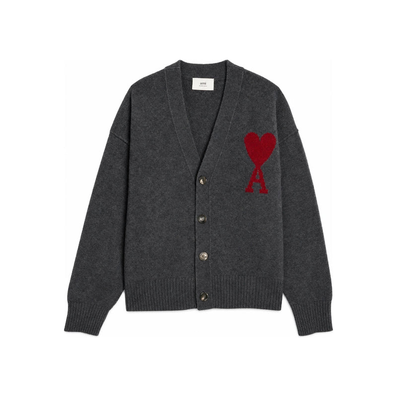 AMI Big Heart Logo Intarsia V-Neck Cardigan Unisex