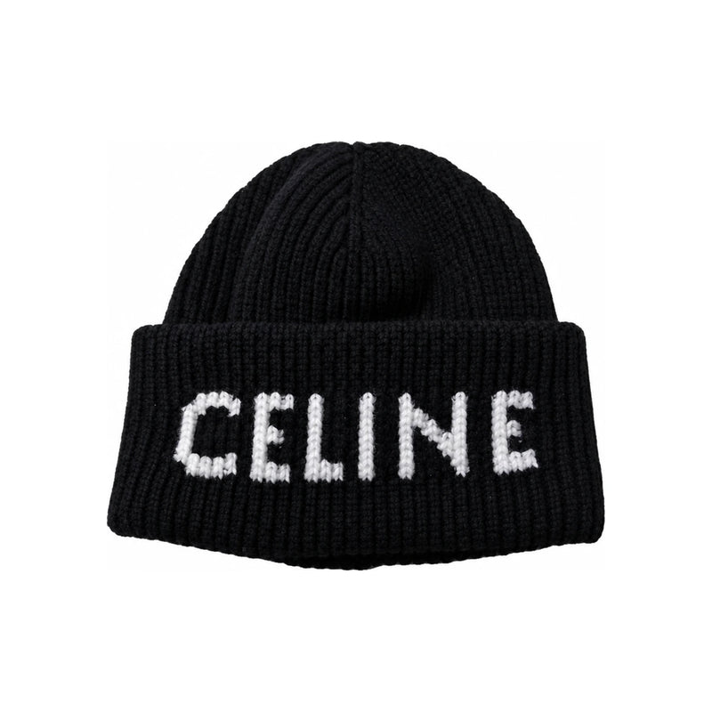 CELINE Wool Cashmere Beanie Black White AA0H92I93 38AO