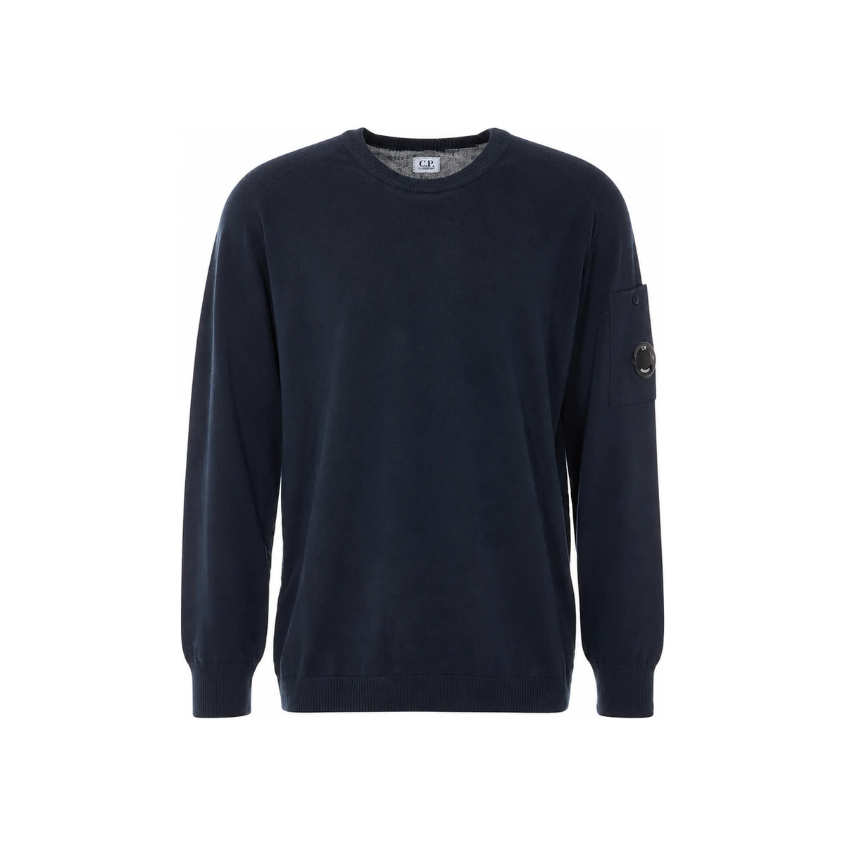 CP Company Cotton Crepe Round Neck Knit Sweater with Lens Patch