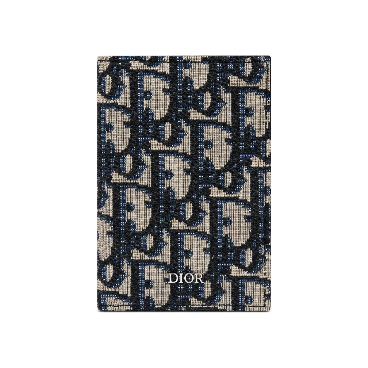 DIOR Oblique Bifold Card Holder Wallet Navy Canvas Leather