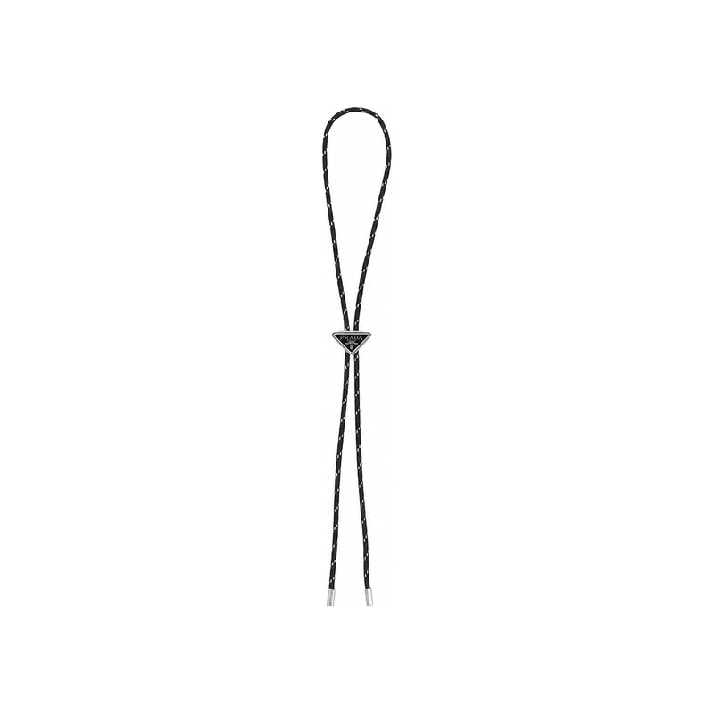 PRADA Thin Cord Triangle Logo Pendant Necklace Black