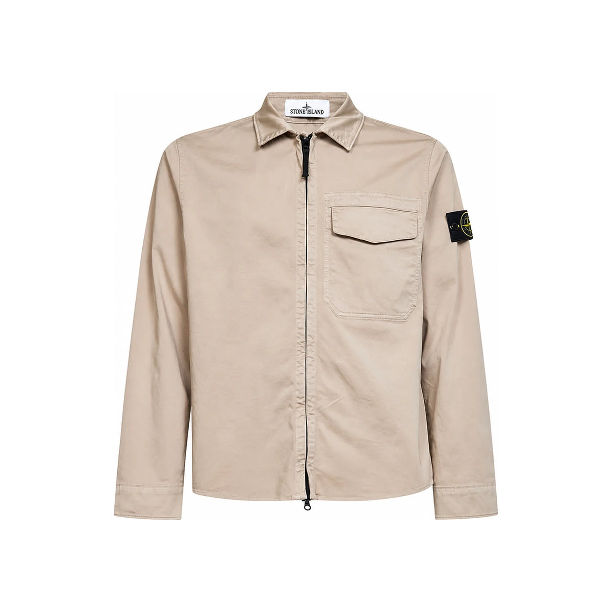 STONE ISLAND Beige Woven Patch Zip Overshirt Jacket fo L1S15 1200015 S0012 V009A