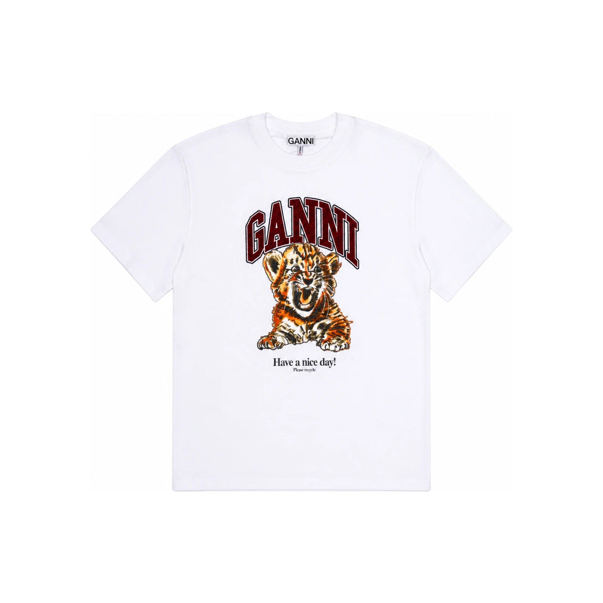 GANNI Rhinestone Baby Tiger Logo Short Sleeve T-Shirt Women’s A1050060 151