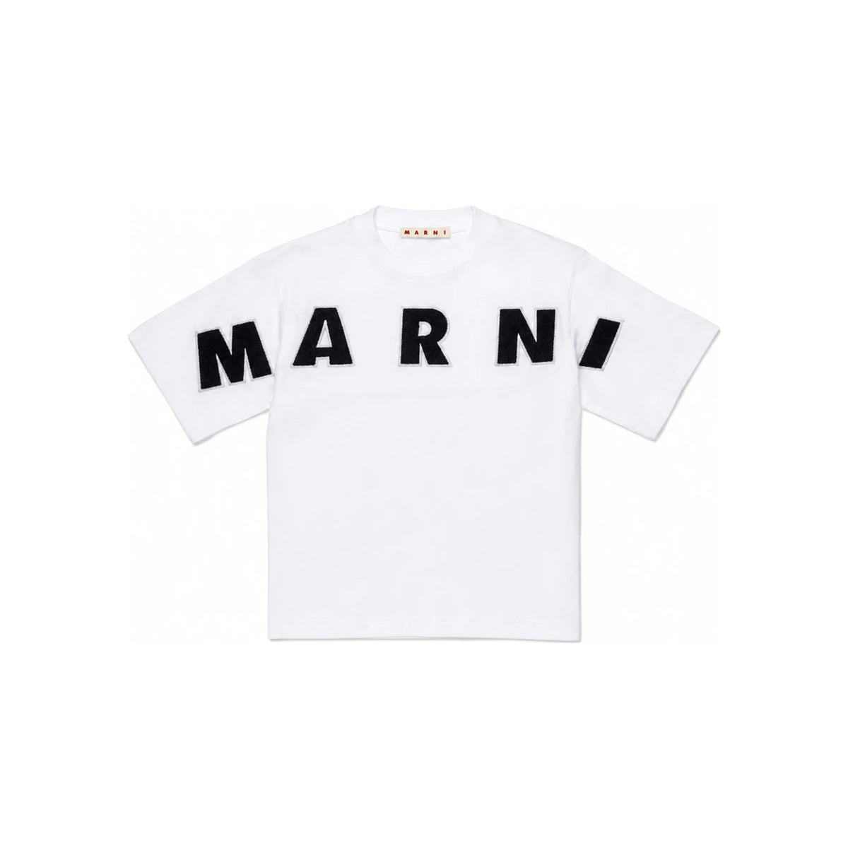 Marni Kids Women Big Logo Embroidered Short Sleeve Crop T-Shirt White