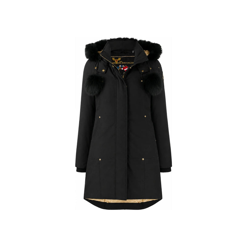 Moose Knuckles Black Grand Metis Gold-Button Puffer Coat
