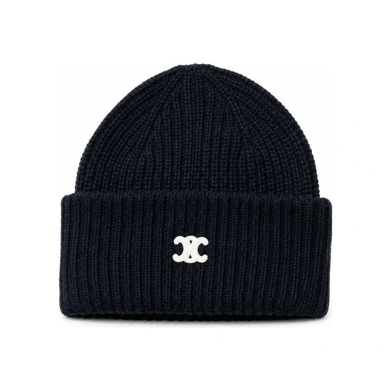 CELINE Triomphe Logo Wool Beanie Hat Navy Men AA0G5384D 07MR