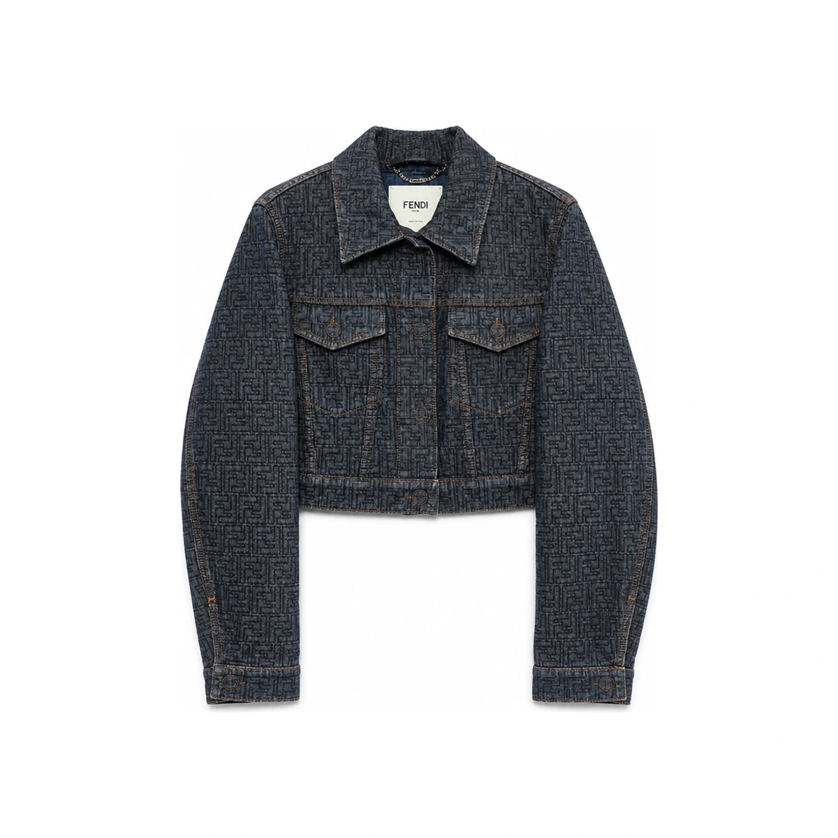 FENDI Monogram Cropped Denim Women’s Jacket FLF834 AW82 F1UKI