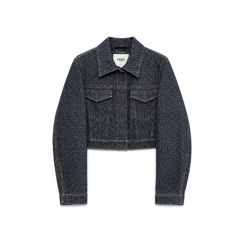 FENDI Monogram Cropped Denim Women’s Jacket FLF834 AW82 F1UKI