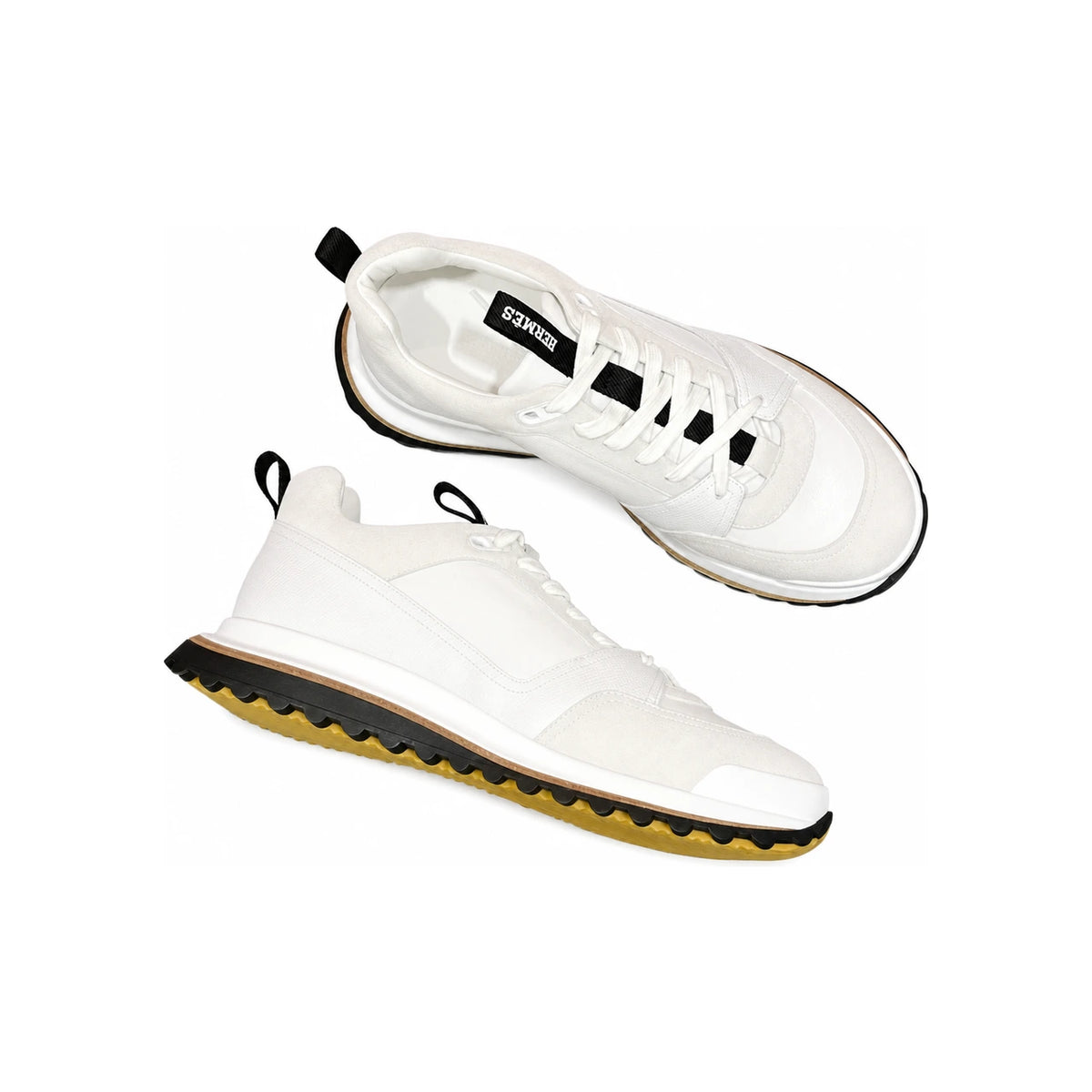 HERMES Men’s Sneaker White Leather Suede Low-Top