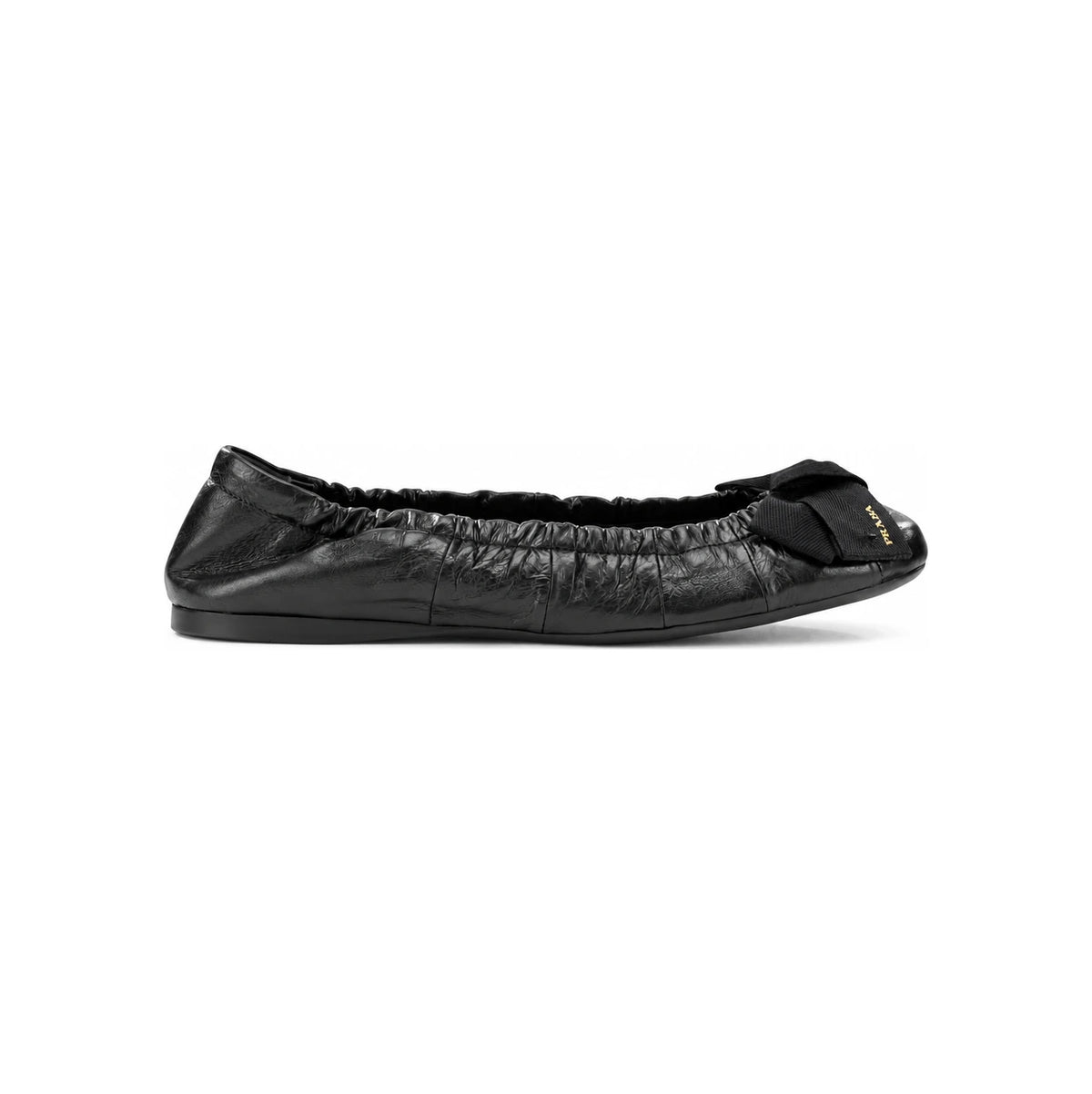 PRADA Black Leather Round Toe Flat Shoes