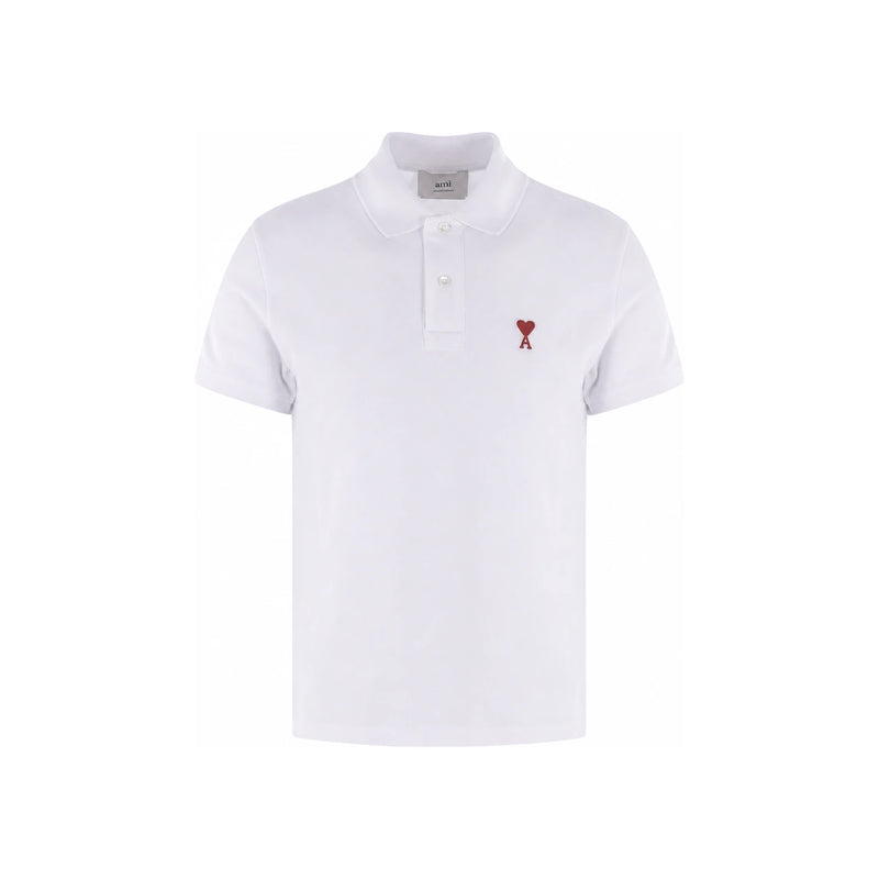 AMI Heart Logo Short Sleeve Polo Shirt White Unisex Cotton
