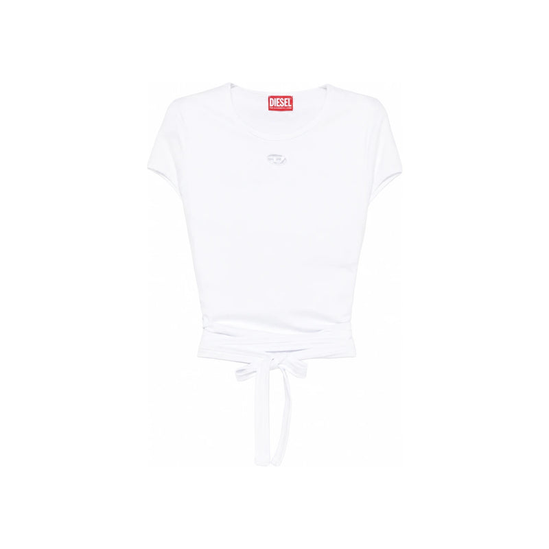 DIESEL Cutout Oval D Logo Tab Tie Short Sleeve Women’s T-Shirt A21197 0EJAI 100