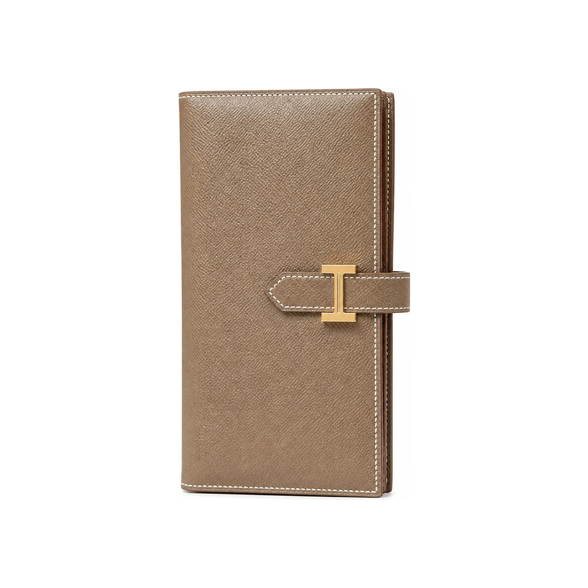 HERMES Béarn Long Wallet Etoupe Leather Gold Hardware Unisex