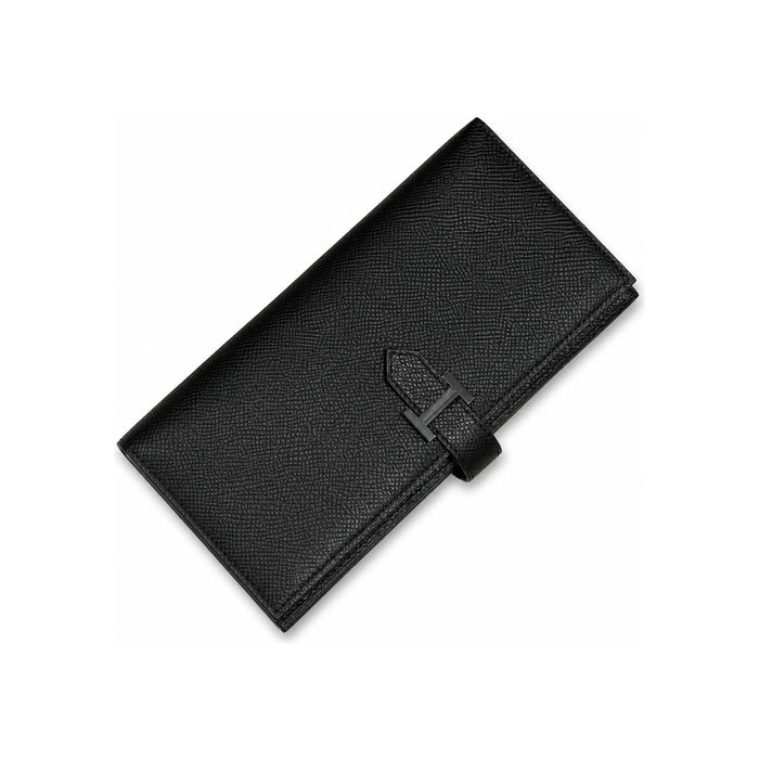 HERMES So Black Epsom Leather Bearn Long Wallet Unisex