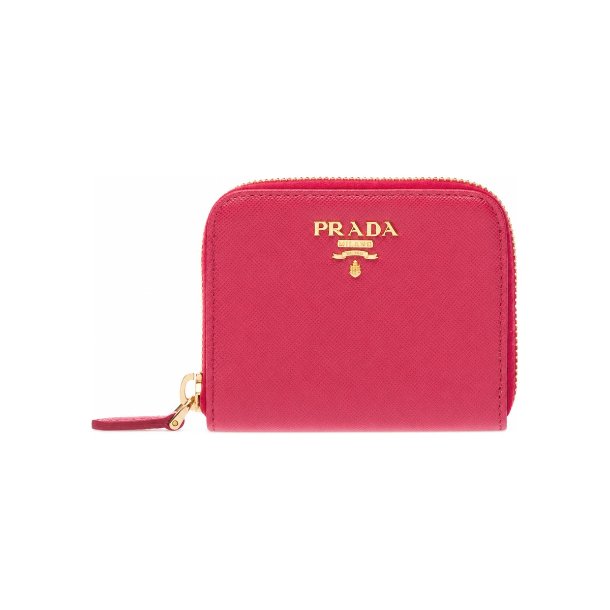 PRADA Saffiano Leather Zip-Around Small Wallet with Gold Logo Coin Purse