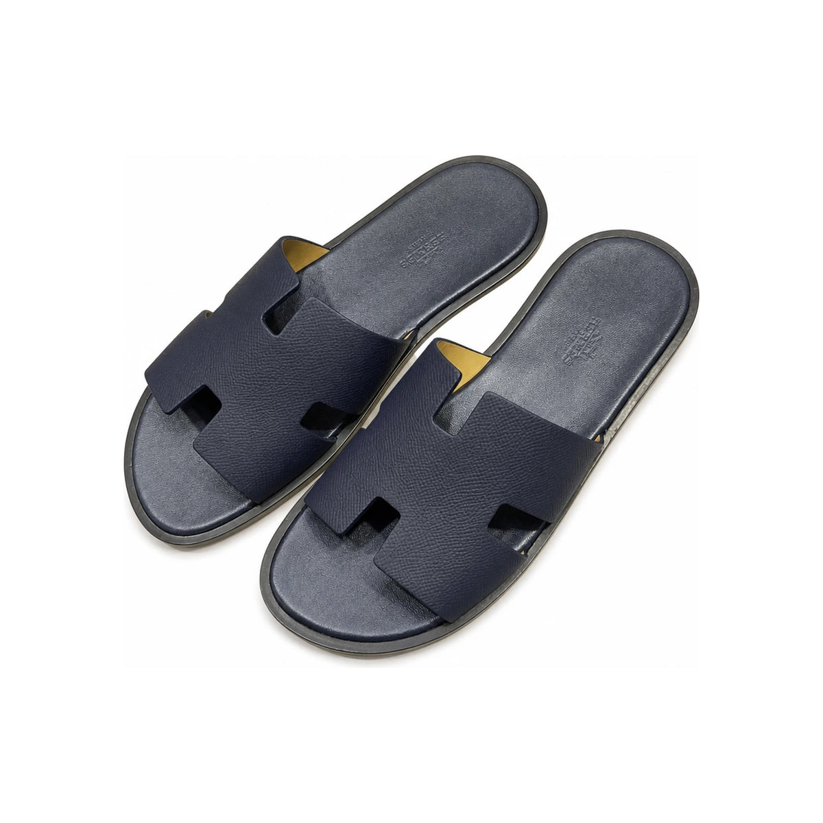 HERMES Izmir Sandals Calfskin Epsom Leather Navy Men's Slippers