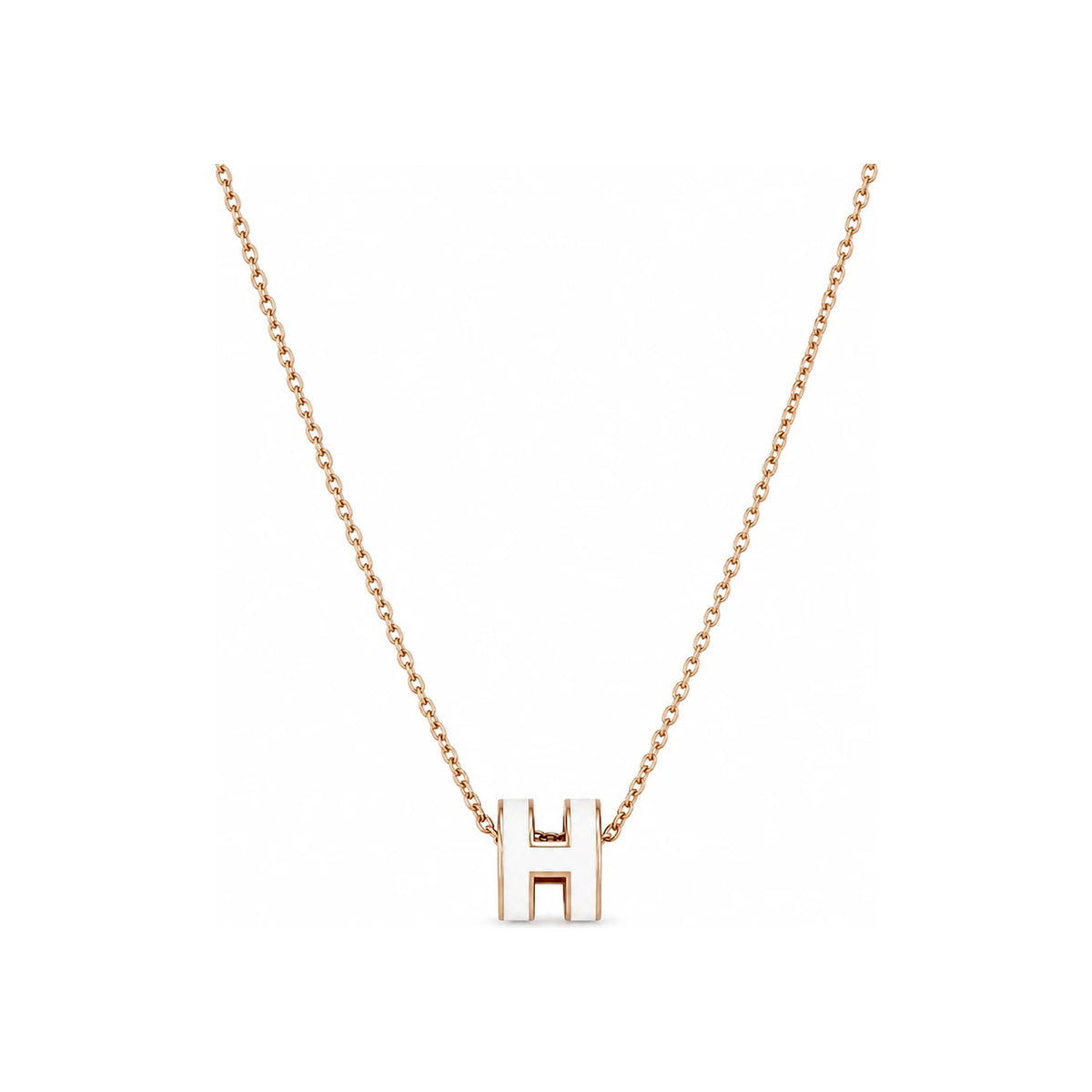 HERMES Mini Pop H Necklace White Rose Gold Pendant Women