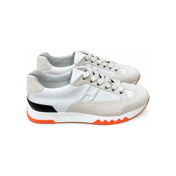 HERMES Trail Calfskin Multicolor White Orange Low Top Sneakers