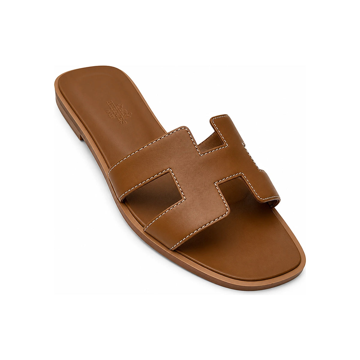HERMES Oran Calfskin Gold Brown Sandals