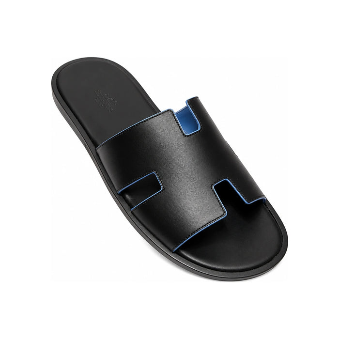 HERMES Black Blue Calfskin Izmir Sandals for Men