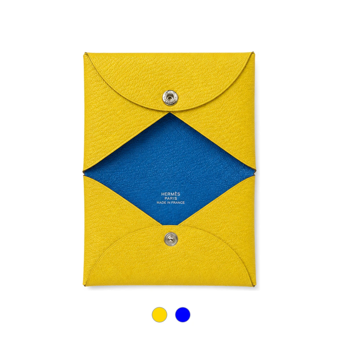 HERMES Goat Skin Palladium Calvi Verso Sun Blue Card Holder