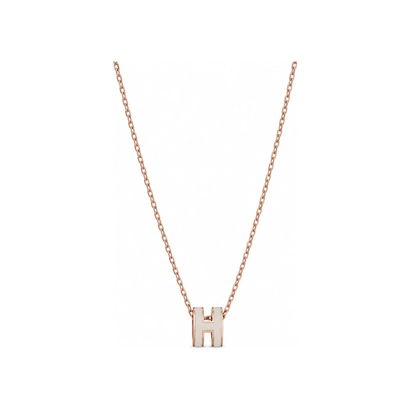 HERMES Mini Pop H Necklace Beige Rose Gold Pendant Necklace