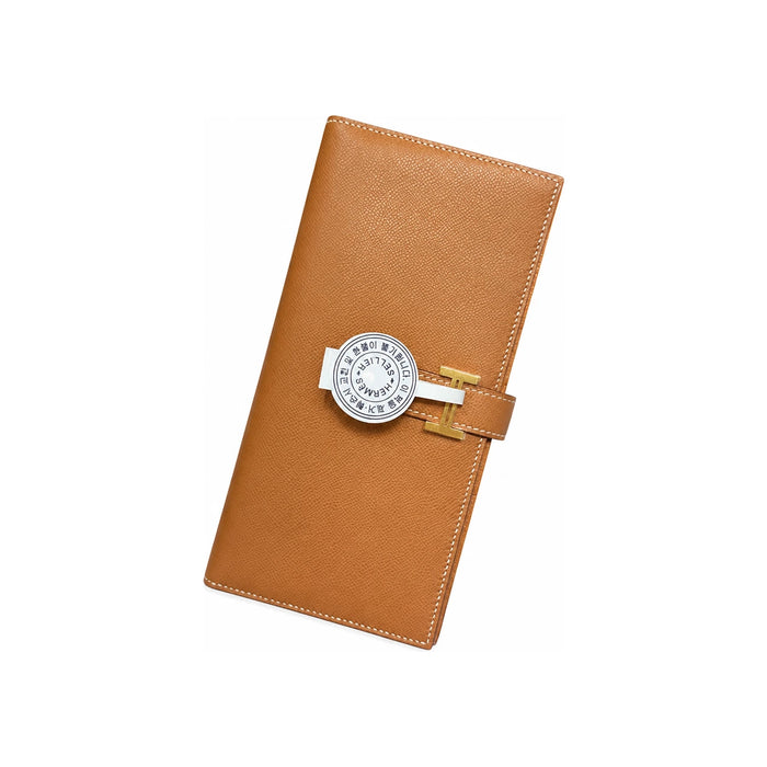 HERMES Gold Epsom Leather Béarn Long Wallet with Gold Hardware