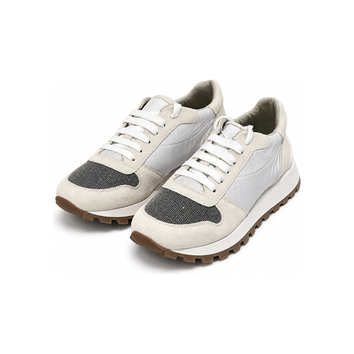Brunello Cucinelli Suede Tech Fabric Runner Sneakers White Women’s Low Top