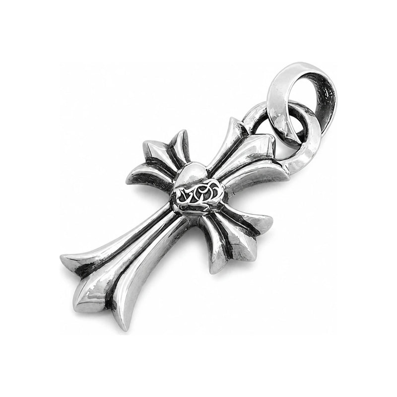 Chrome Hearts Silver CH Heart Cross Pendant Charm Necklace