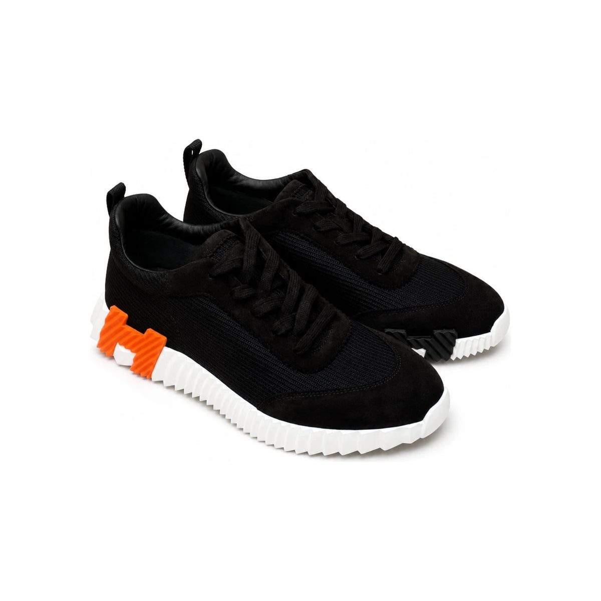 HERMES Bouncing Suede Black H Orange Two-Tone Low-Top Sneakers