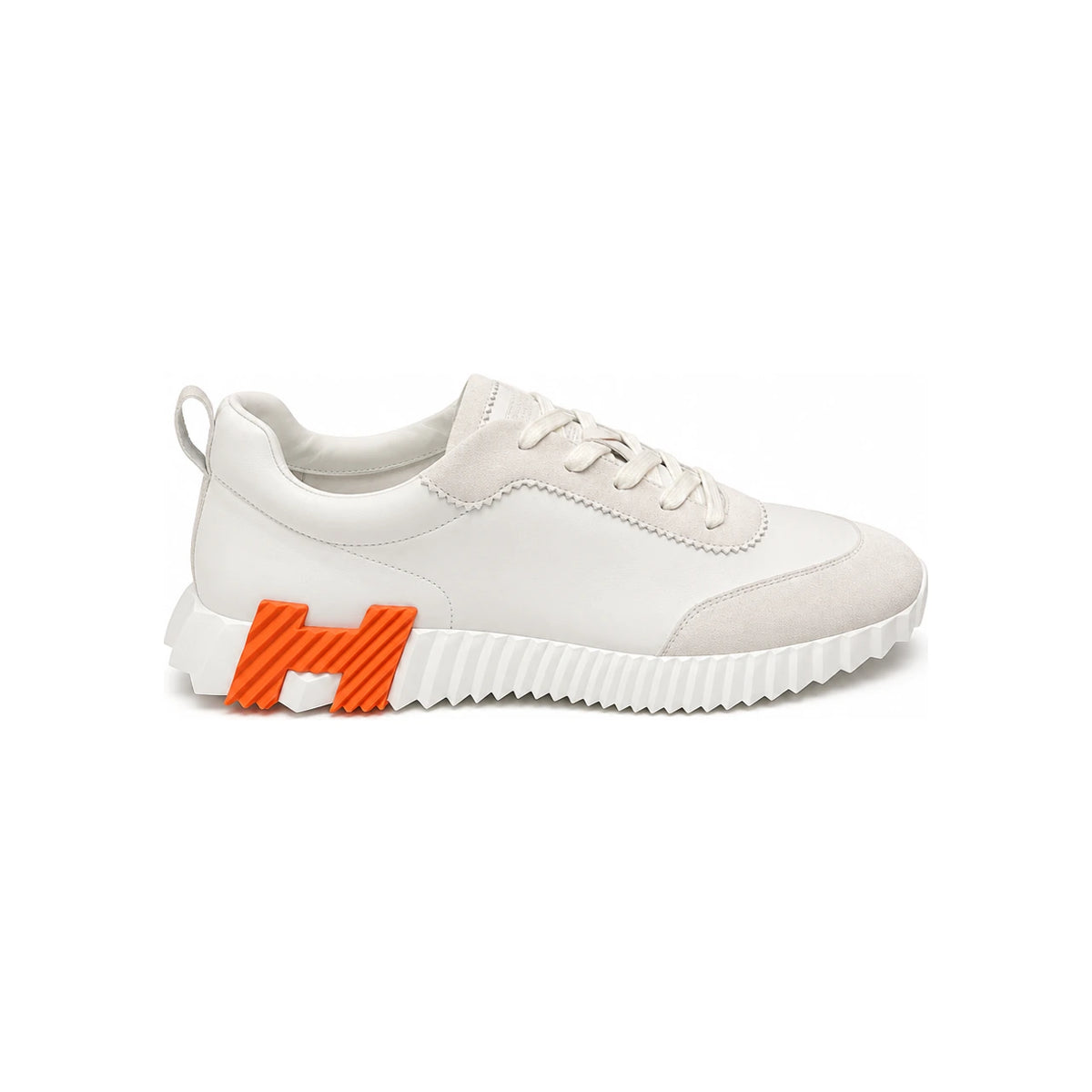HERMES Men’s Bouncing Calfskin White Orange Two-Tone Low-Top Sneakers