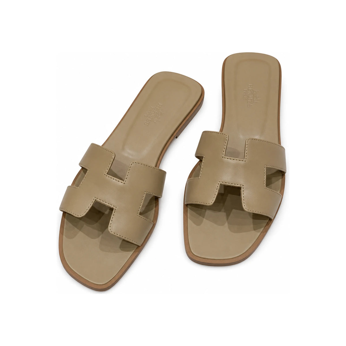 HERMES Oran Sandals Khaki Beige Calfskin Women