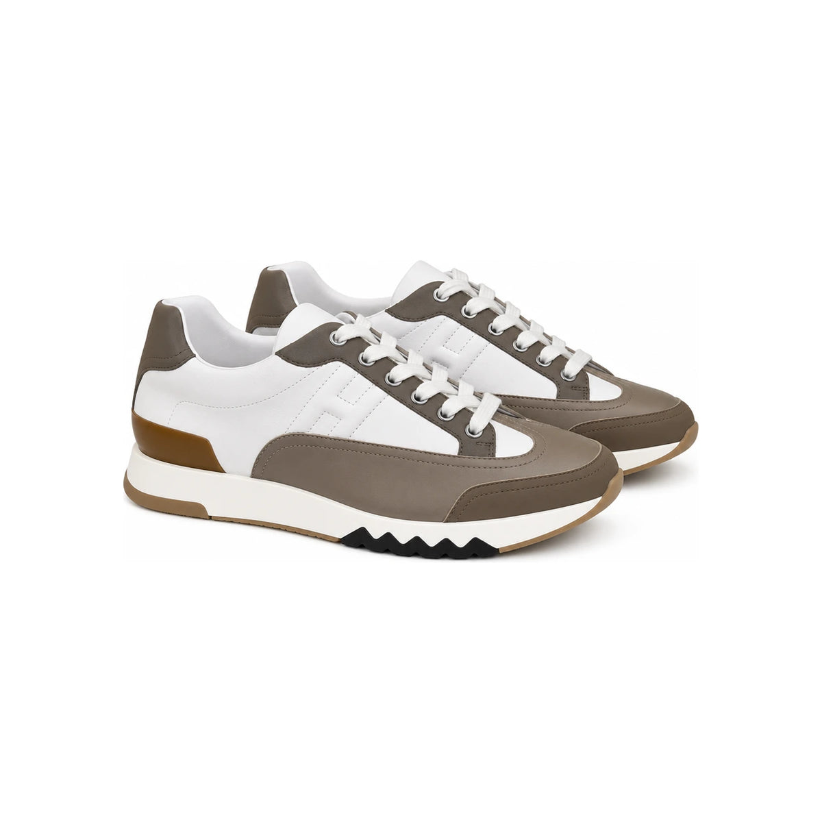 HERMES Men’s Calfskin Trail Sneakers White Brown Low-Top