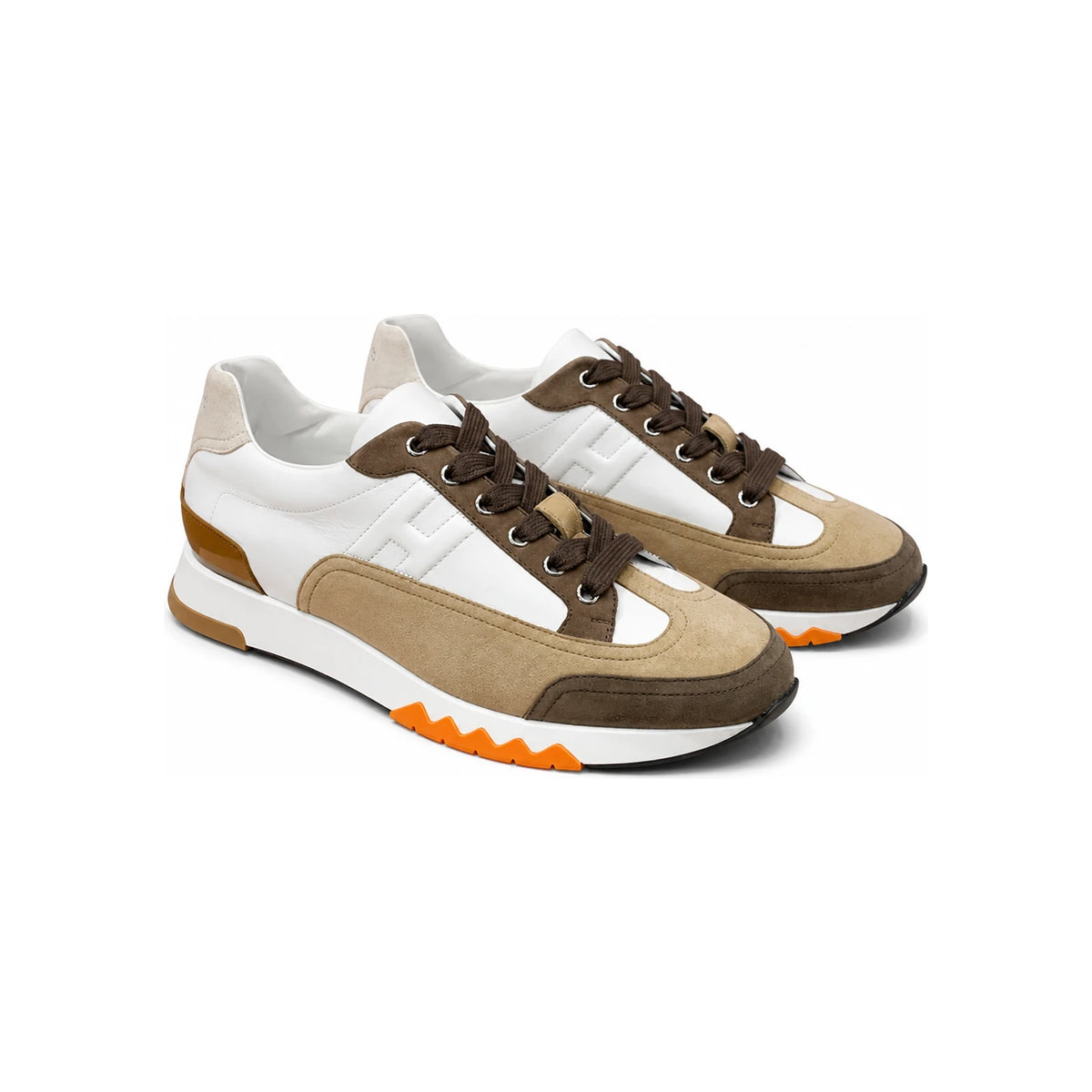 HERMES Men’s Calfskin Trail Sneakers White Beige Low-Top