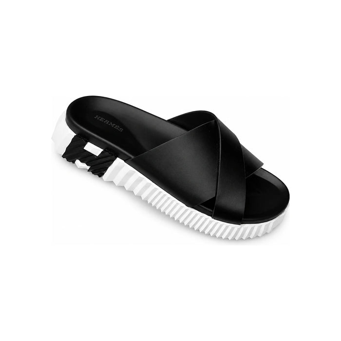 HERMES Men’s Black Calfskin H Infra Sandals