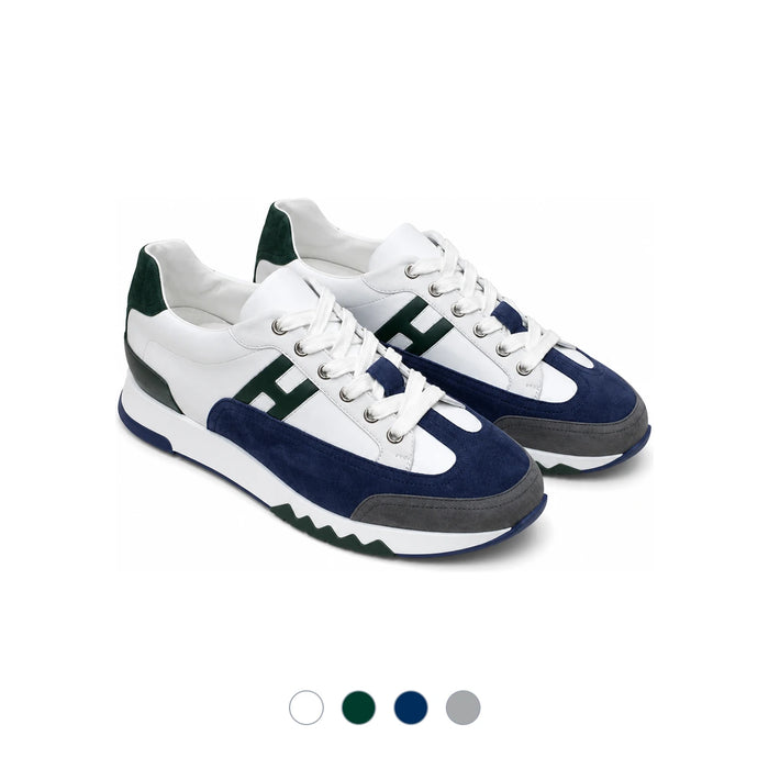 HERMES White Navy Calfskin Trail Low-Top Sneakers for Men