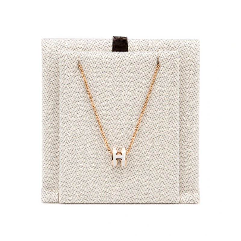 HERMES Mini Pop H Two-Tone White Beige Rose Gold Necklace