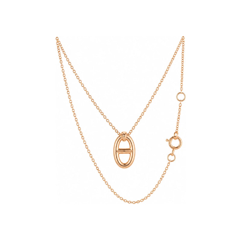 HERMES Rose Gold Blue Pendant Necklace Small