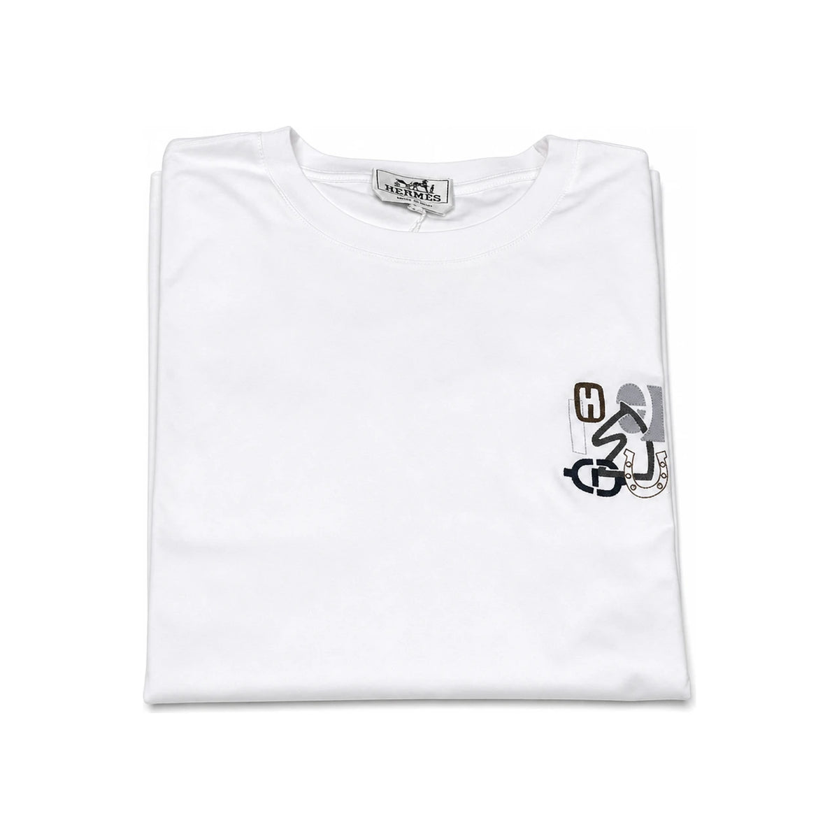 HERMES H Puzzle Lambskin Detail Cotton Crewneck T-Shirt White