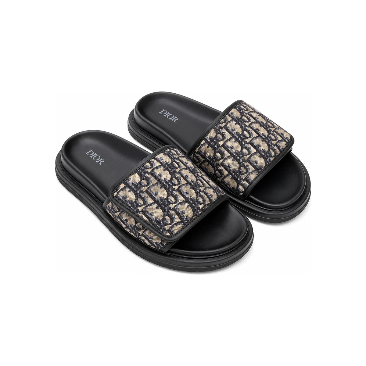 DIOR Men’s Oblique Jacquard Aqua Sandal Beige Black