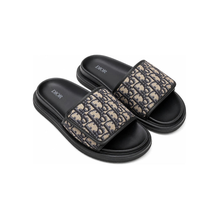 DIOR Men’s Oblique Jacquard Aqua Sandal Beige Black