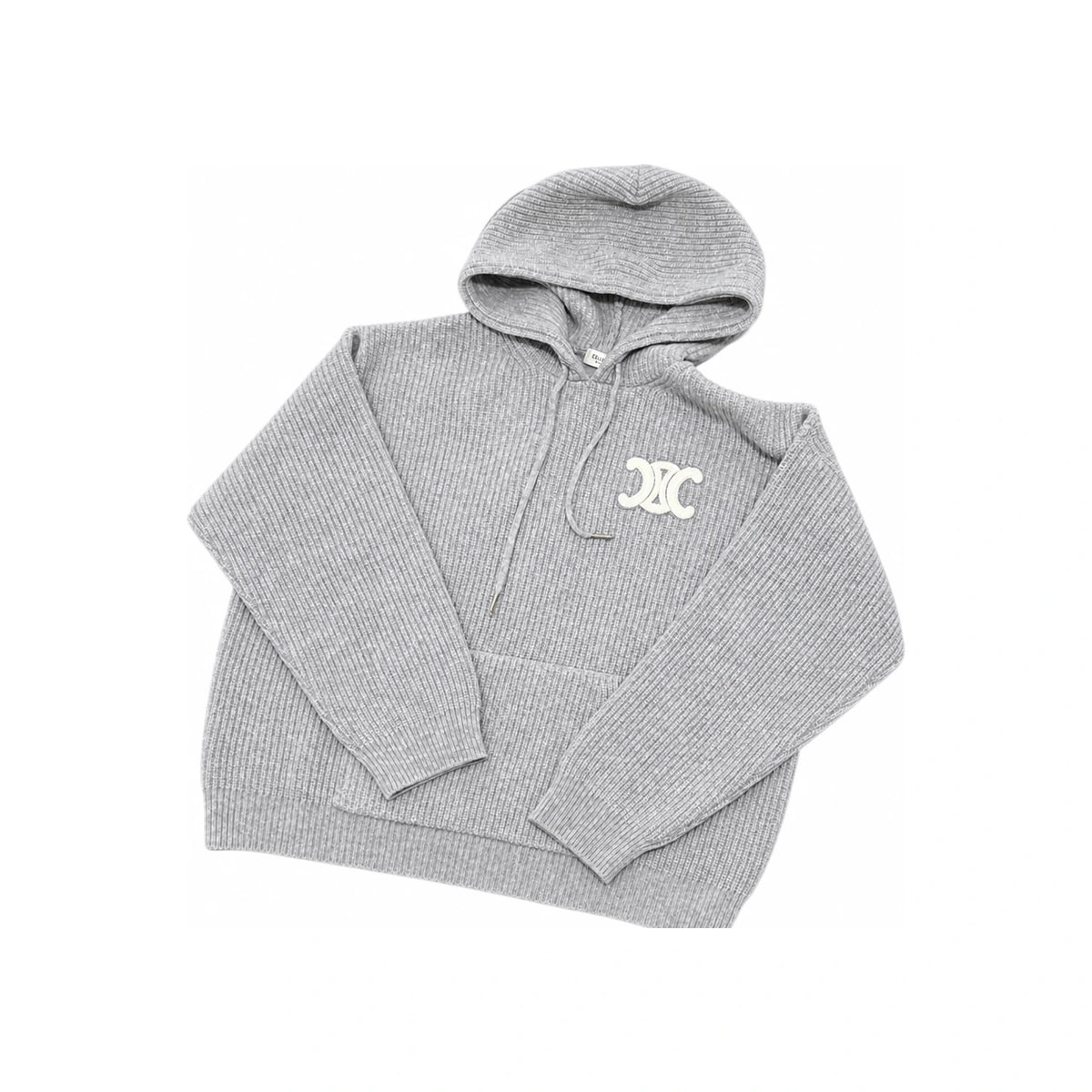 CELINE Triomphe Knit Hoodie Light Gray