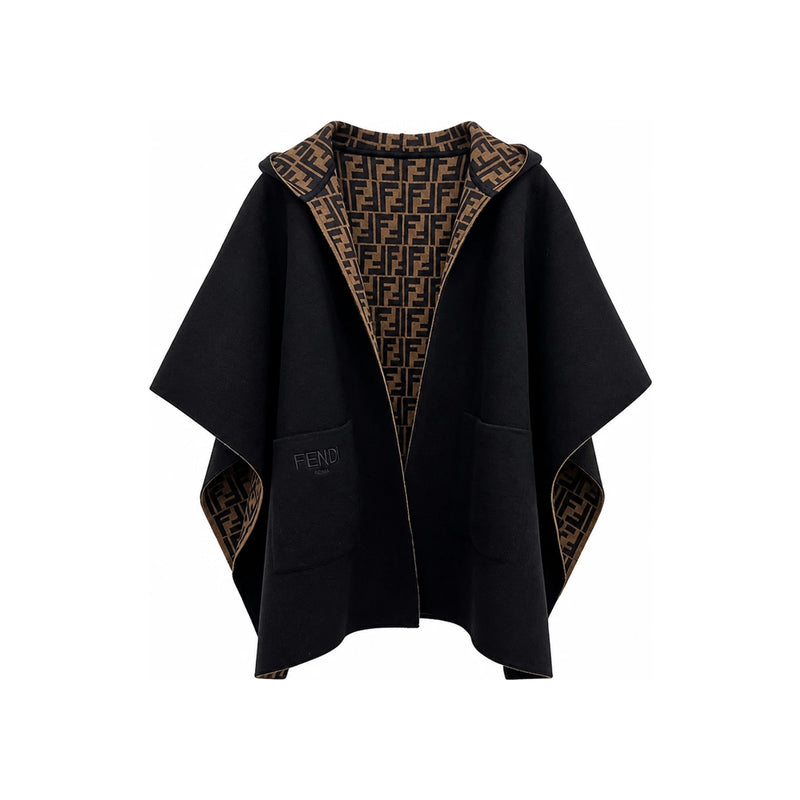 FENDI FF Logo Reversible Cape Poncho Jacket Black