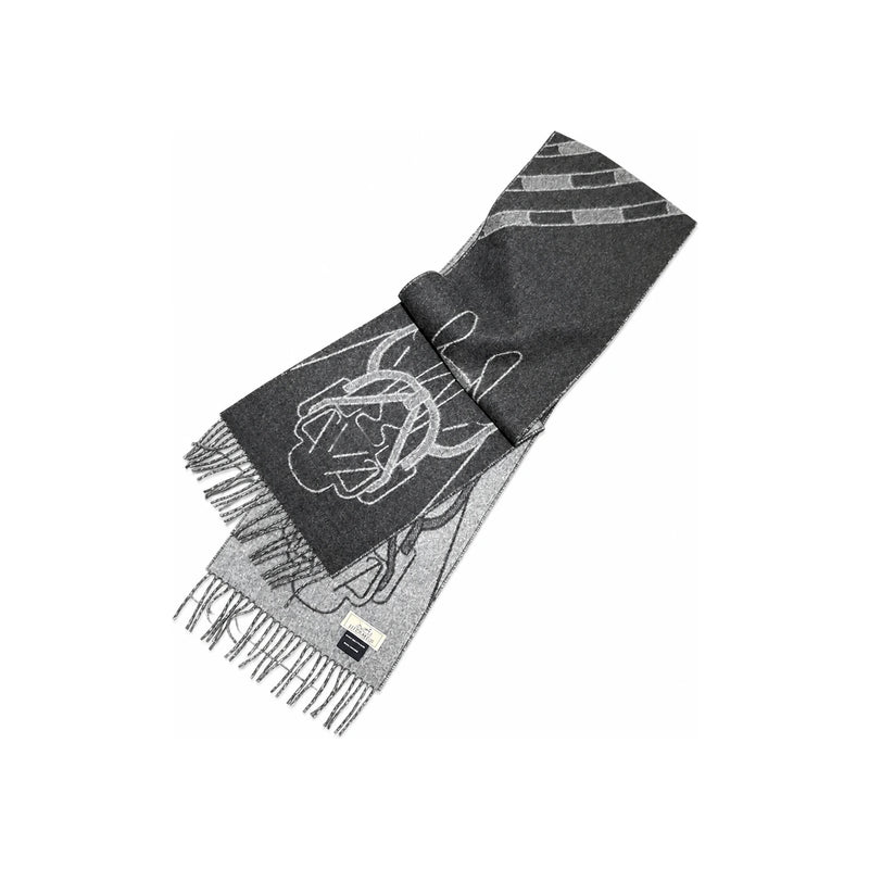 HERMES Cashmere Tête-à-Tête Équestre Scarf Gray Chine Unisex