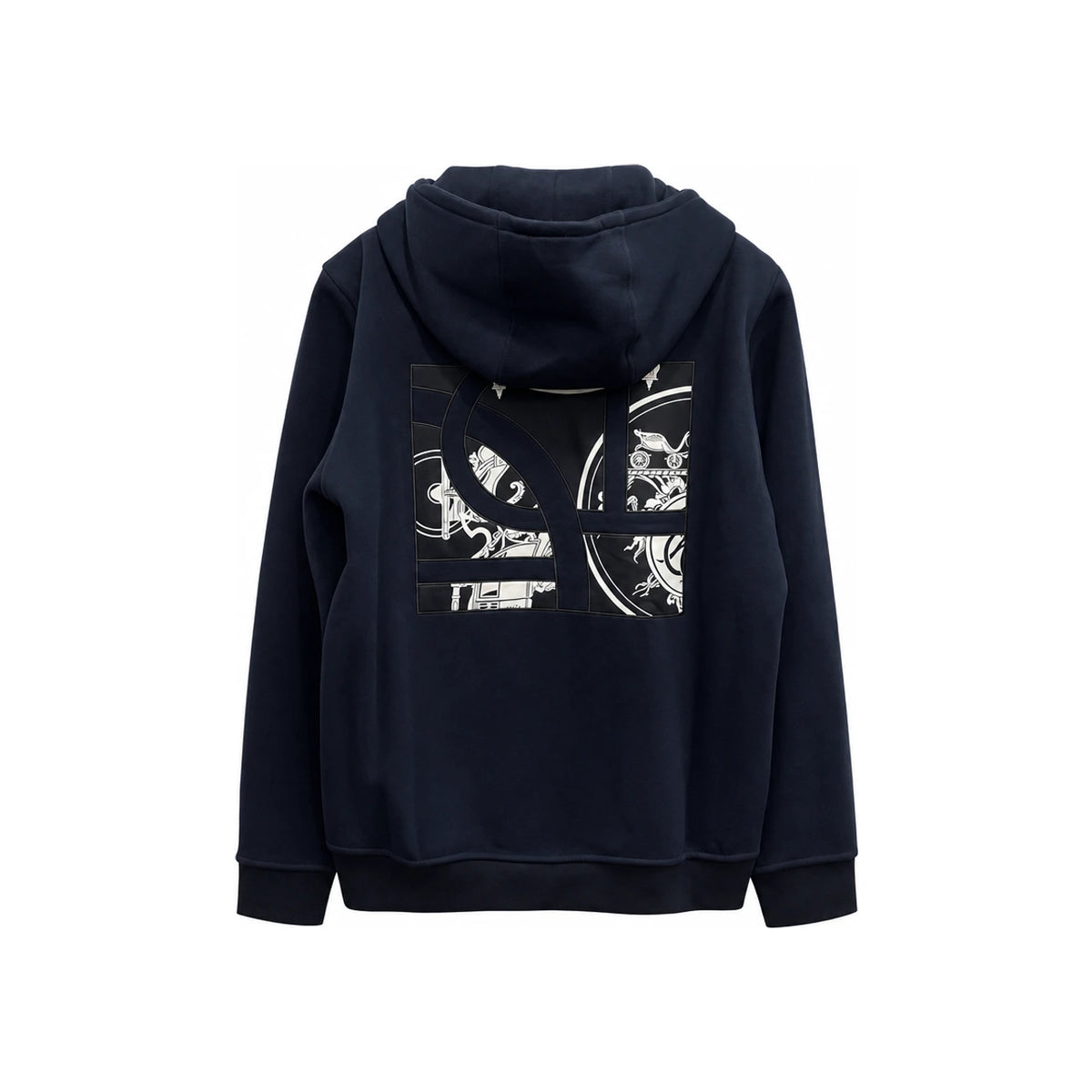 HERMES Ex Libris Silk Detail Zip-Up Hoodie Marine Navy Men’s