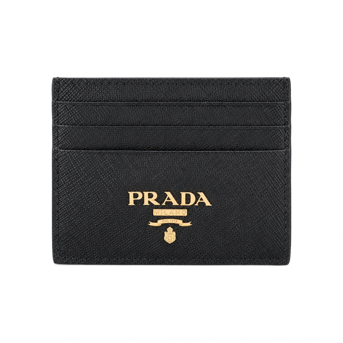 PRADA Metal Logo Gold-Tone Card Holder Wallet Black