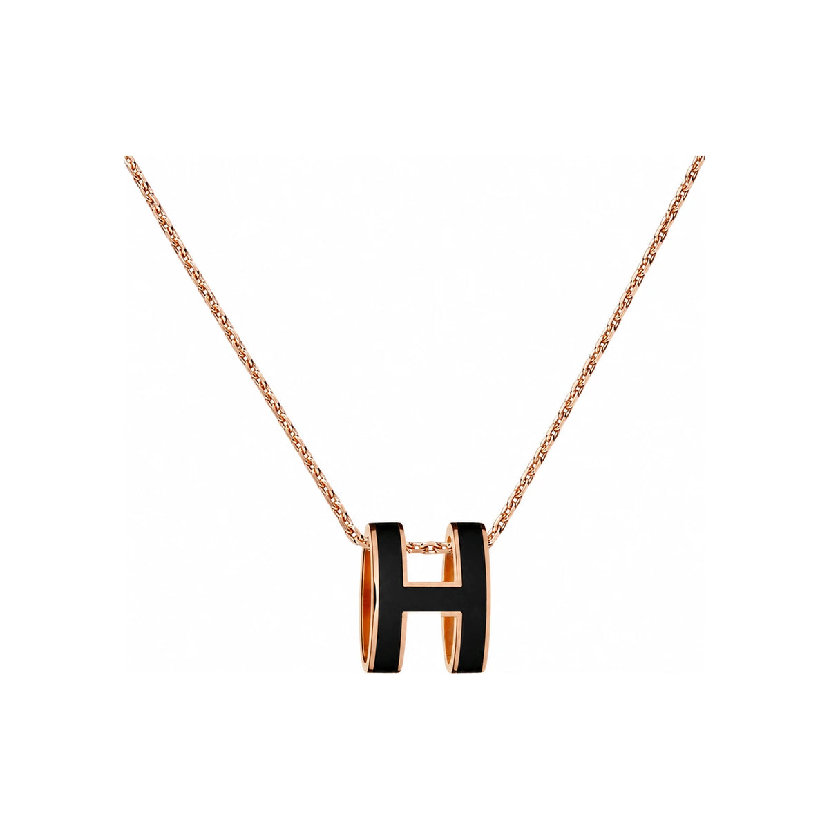 HERMES Pop H Large Necklace Rose Gold Hardware Black Unisex