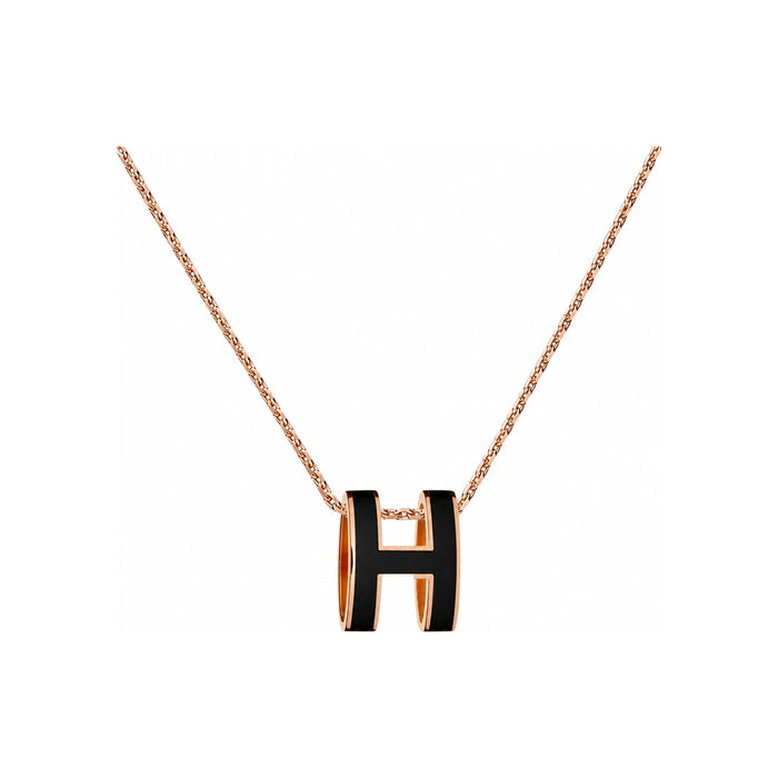 HERMES Pop H Large Necklace Rose Gold Hardware Black Unisex