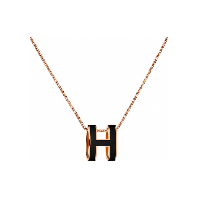 HERMES Pop H Large Necklace Rose Gold Hardware Black Unisex