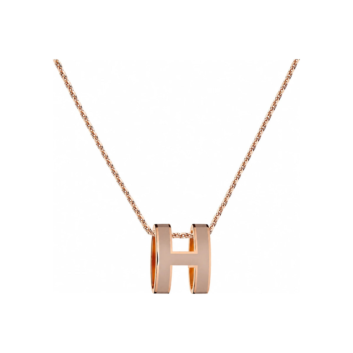 HERMES Pop H Large Necklace Rose Gold Hardware Marron Glace